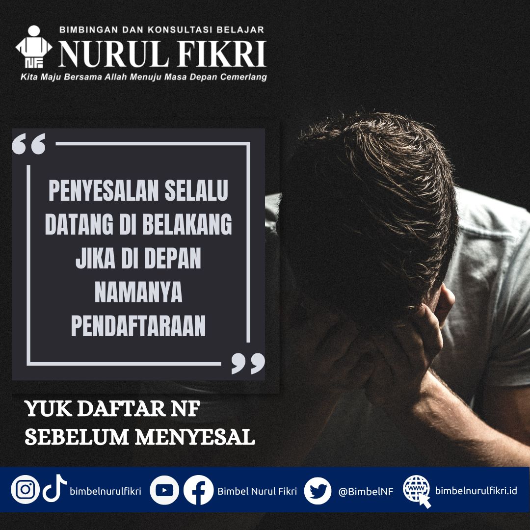 nfgarut's tweet photo. Percaya deh, penyesalan itu akan datang kalo hidup gegabah tanpa rencana yang matang. 
Sebesar apa pun penyesalanmu nantinya, masa lalu tetap nggak akan berubah.

Yuk, rencanakan dengan matang usahamu meraih PTN impian bersama Bimbel NF! https://t.co/IZ2ovt6A6X