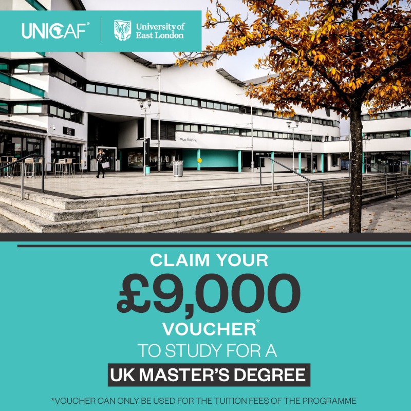 UNICAForg's tweet photo. Earn a Master's degree from the University of East London. Claim your £9,000 Unicaf voucher to use it towards your tuition fees