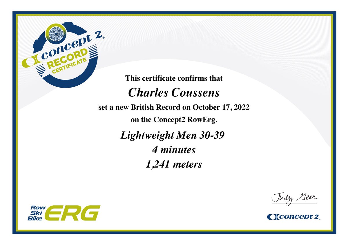 RAPTCRowing's tweet photo. A huge congratulations to SSgt Charles Coussens who last week set a new GB record. Charles set out to break the furthest distance rowed in 4 mins in the lightweight mens, 30-39 age category on a @Concept2UK rowing machine.

He broke the previous record by an impressive 6m 👏👏 https://t.co/VjSKbXvnZY