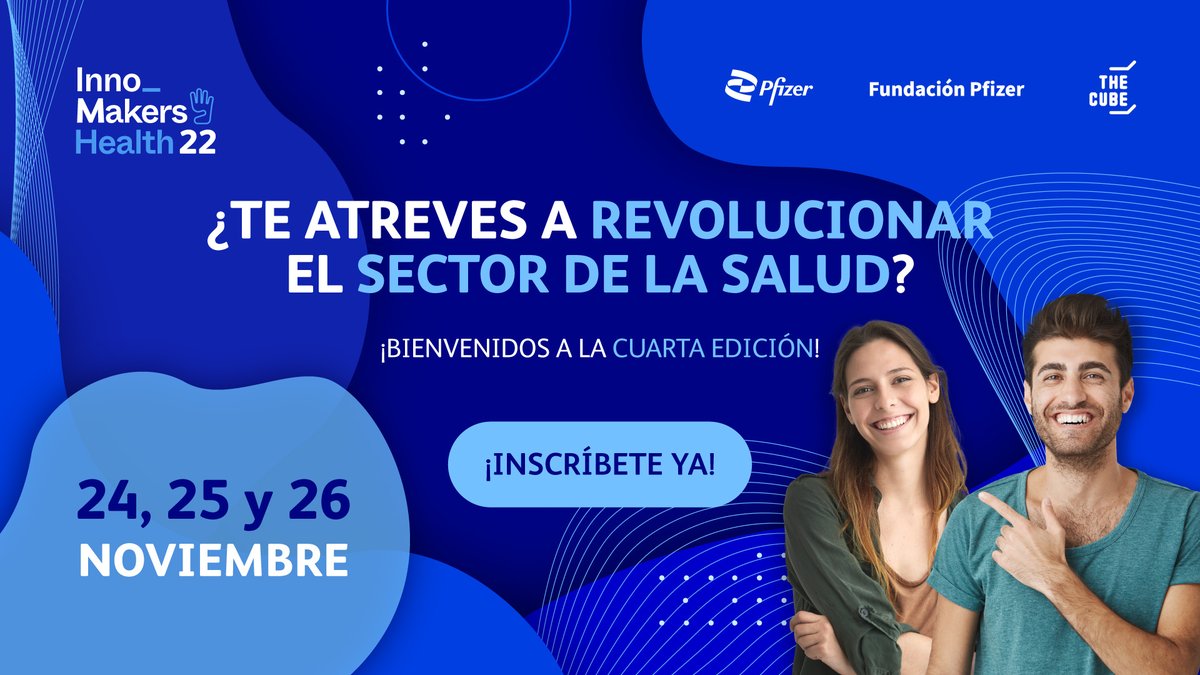 ⏳ Recuerda que hasta el 21 de noviembre está abierto el plazo de inscripción para la IV edición de #Innomakers4Health, el evento de innovación en salud que organizamos junto a @THECUBEMadrid y @Fundpfizer_ES Información e inscripciones 👉🏼bit.ly/3SMnxnh