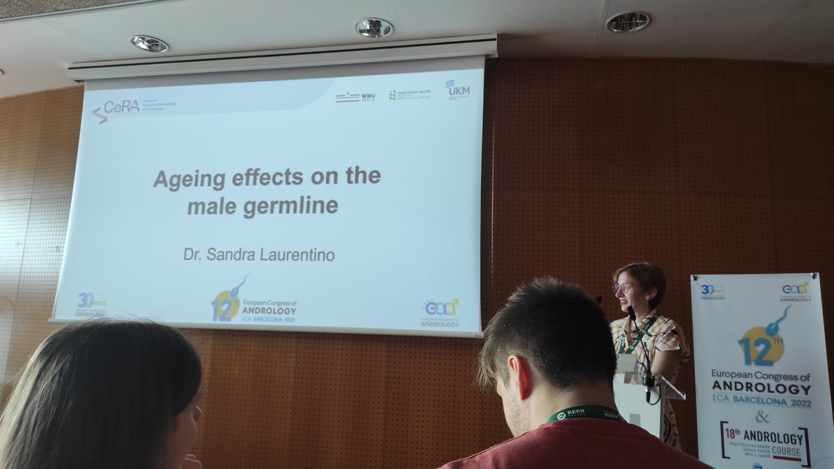 EAAndrology's tweet photo. And following @RodTMitchell's talk on the effects of prepubertal exposure to chemotherapeutic agents on male reproductive health... Here is @SandLaurentino from @CeraMuenster with her talk on the effects of aging on the male germline. Such interesting talks! https://t.co/VD1aIQlRdj