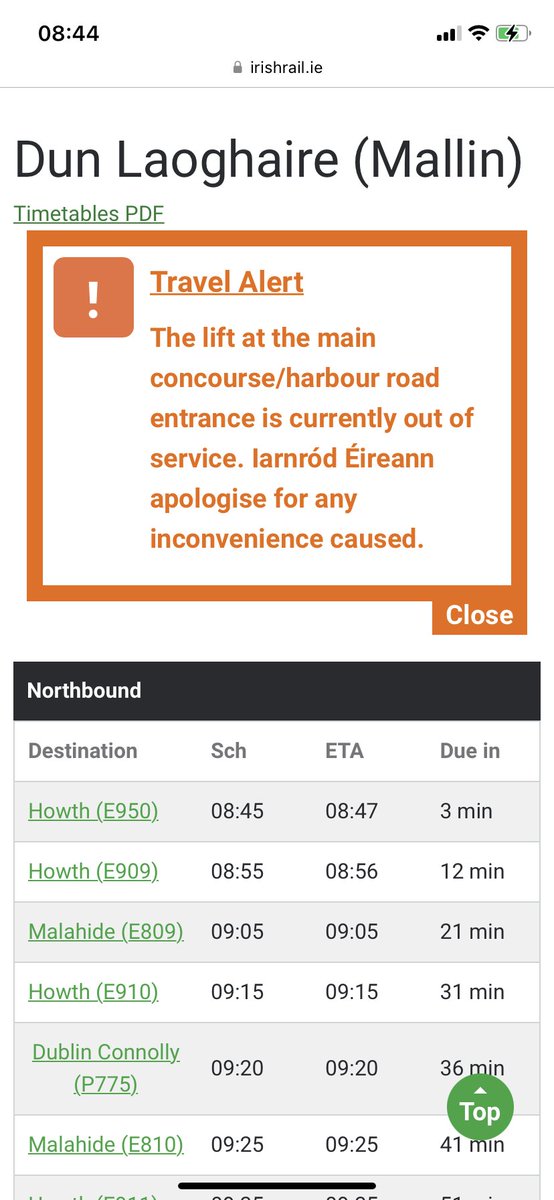 FiveDonutsADay's tweet photo. @IrishRail is the lift at DunL working? Journey planner doesn’t have an alert but station departure page does 🤷🏼‍♀️ https://t.co/h5UDkVasqW