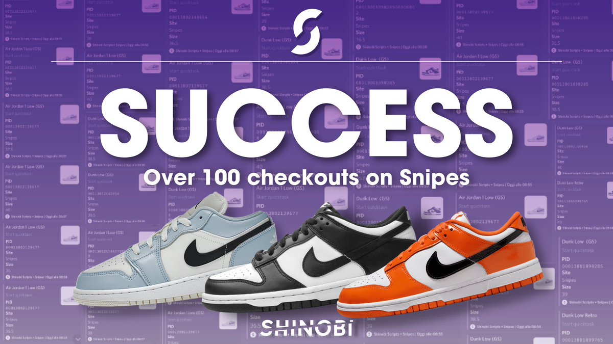 ShinobiScripts's tweet image. Shinobi x Snipes 🥷🏻
Over 100 pairs secured🔒

Like and leave a comment for a FREE key👀🔑