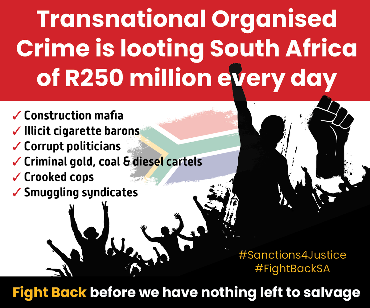 TaxJustice_SA's tweet photo. Authorities must follow the money to catch the kingpins in this industrial-scale looting. 
Illicit cigarette barons are getting mega-rich by depriving SA of vital revenue, killing law-abiding businesses and robbing hard-working citizens of honest jobs.
#FightBackSA @sarstax https://t.co/ccvVKFKzSU