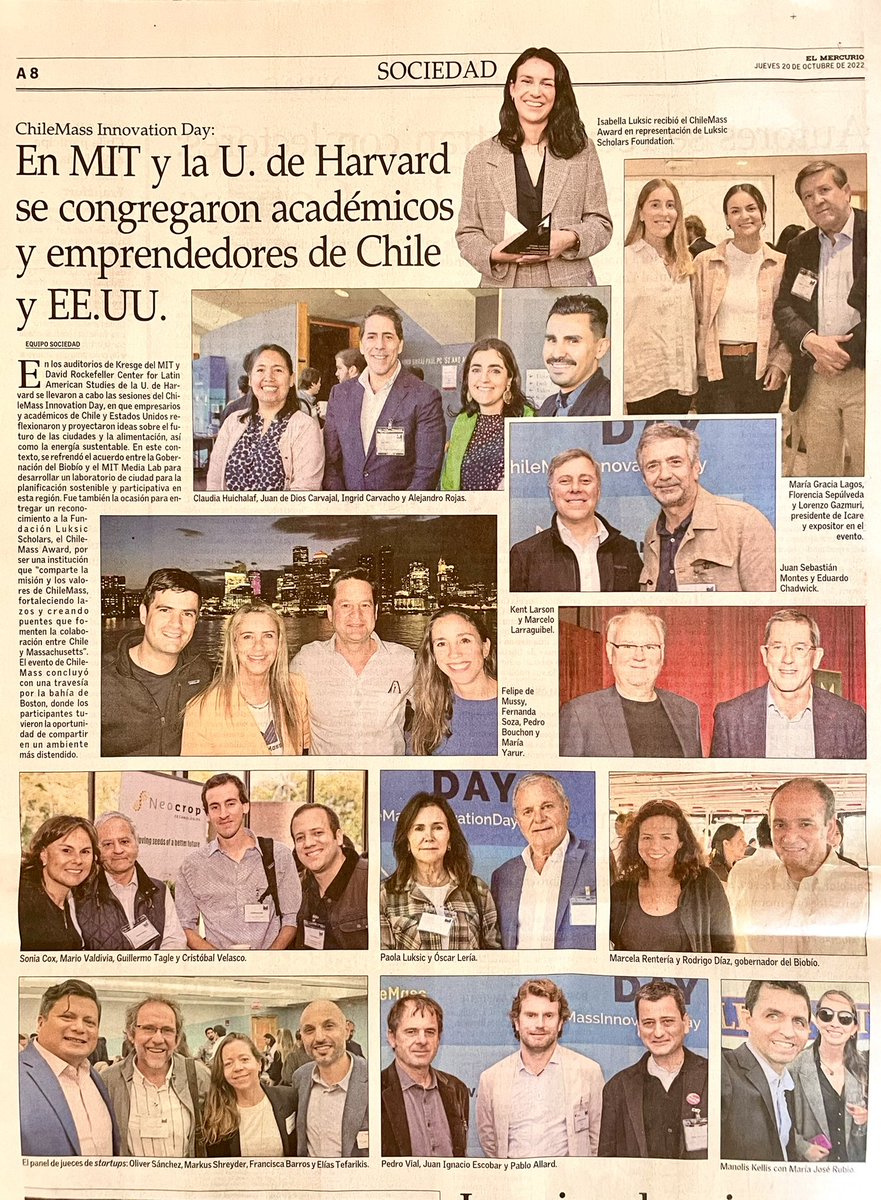 Today we showed up in <a href="/ElMercurio_cl/">elmercurio_cl</a>, the oldest newspaper in Spanish language currently in circulation. 

They published an entire page about the ChileMass Innovation Day!

<a href="/MITSloanLATAM/">MSLAO</a> <a href="/HarvardDRCLAS/">DRCLAS @ Harvard</a>  <a href="/Luksic_Scholars/">Fundación Luksic Scholars</a> <a href="/EmbajadaEEUUcl/">Embajada EE.UU. Chile</a> <a href="/Corfo/">Corfo</a>