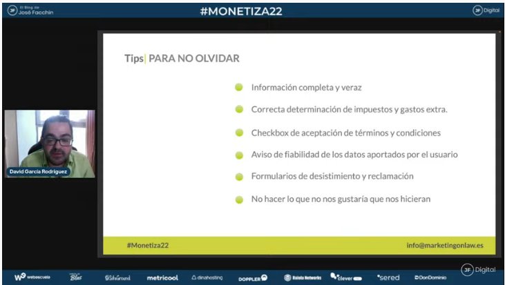 #MONETIZA22 🪙 🪙 2° Día

✅ Tips para no Olvidar!!!!!

Nos lo recomienda:

🎙 <a href="/DavidGarcia_Rod/">David García</a> de <a href="/MktOnlaw/">Marketing Onlaw</a> 

Su espectacular Speak:

☆ Protección de datos para eCommerce (las 7 claves para poder dormir tranquilo) ☆

Lo vemos en Vivo acá 👇
youtube.com/watch?v=lsejRc…