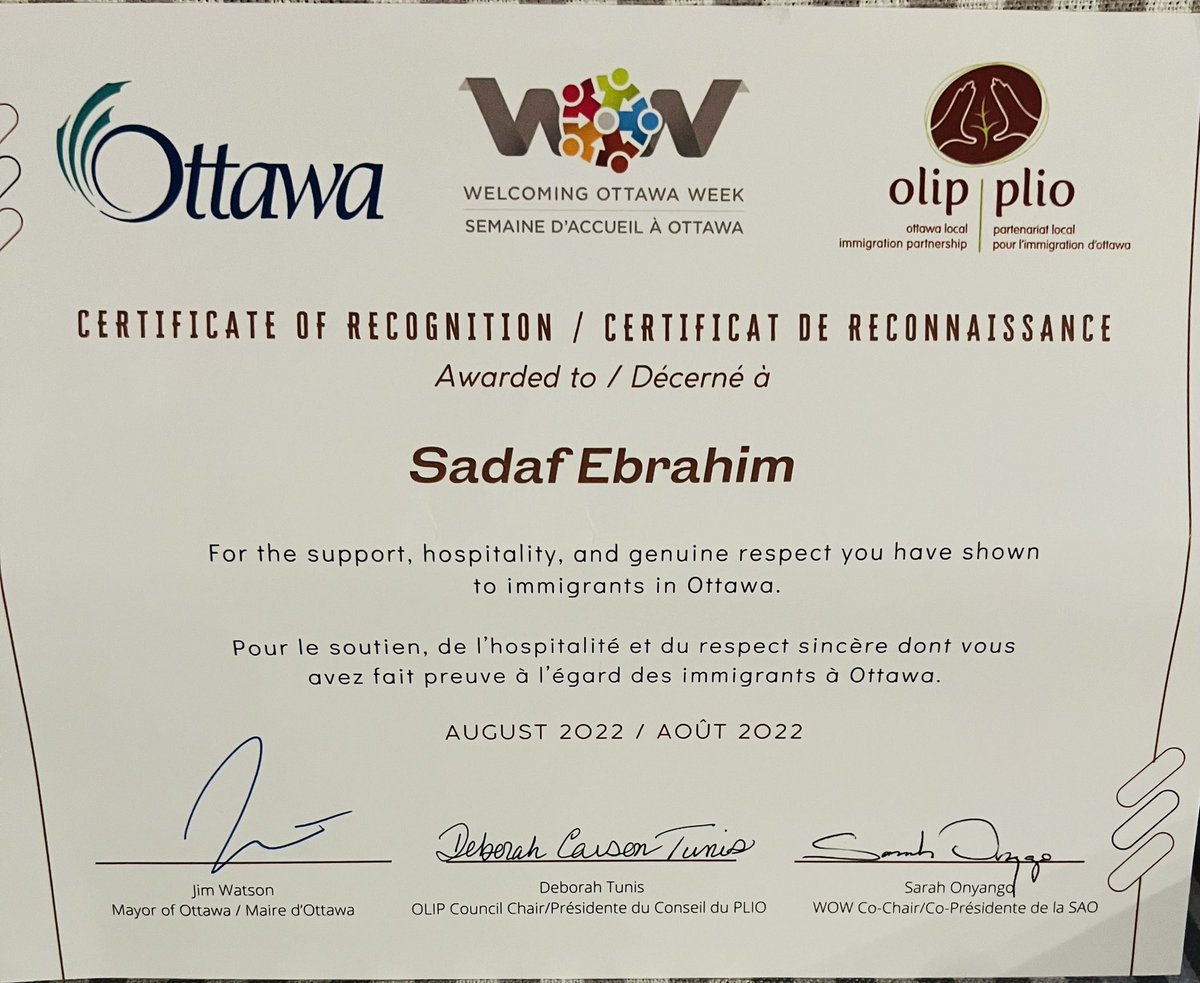 ebrahim_sadaf's tweet photo. A very good morning all! Got this in the mail today. Recognitions like these motivate me to work harder for my community and make it welcoming to all people. #barrhavenwest. #MyBarrhaven #electsadaf. #OttCity. #votesadaf. #Ward3 #Olip #immigrants #Ottawa #womenempowerment https://t.co/UKl1DePFYO