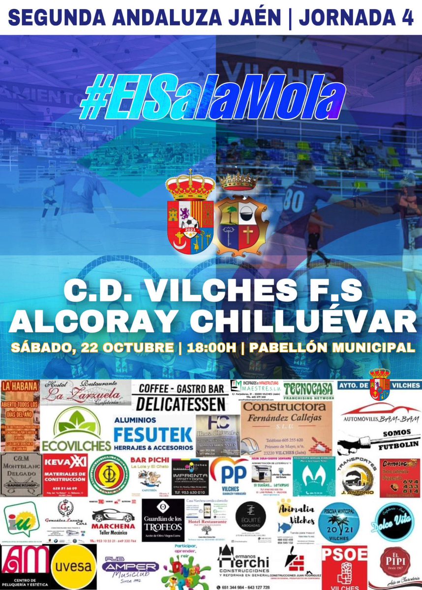 ⚽️¡PARTIDO!
📅Sábado 22 de Octubre.
🕓 18:00h
🏟 Pabellón municipal de Vilches

¡Tu apoyo, nuestra fuerza! 💙🤍
#elsalamola