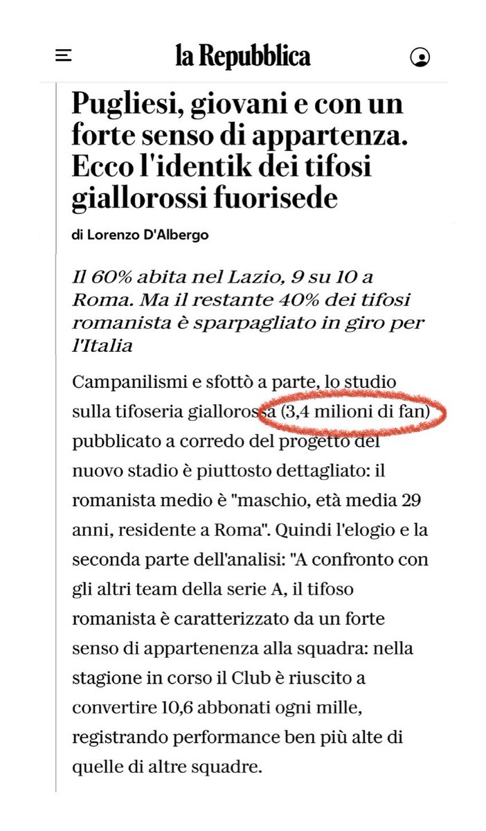 Da 1,8 milioni di tifosi a 3,4 è un attimo. La crescita è esponenziale e inarrestabile. Secondo le stime di questa indagine tra dieci anni nel mondo ci saranno più romanisti che abitanti.