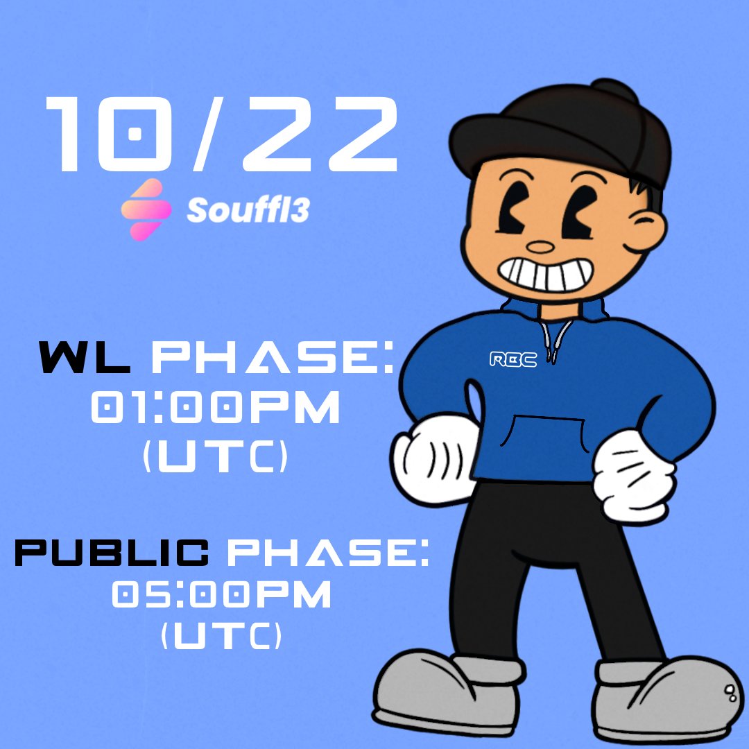 MINT DATE!📅
We are proud to announce that we will be the first collection ever to launch in <a href="/nft_souffl3/">Souffl3 🫐</a>🫐

WL: 📅10/22 ⏱️1:00 PM UTC
PUBLIC: 📅10/22 ⏱️5:00 PM UTC
The countdown starts!🔥
souffl3.com/launchpad/retr…