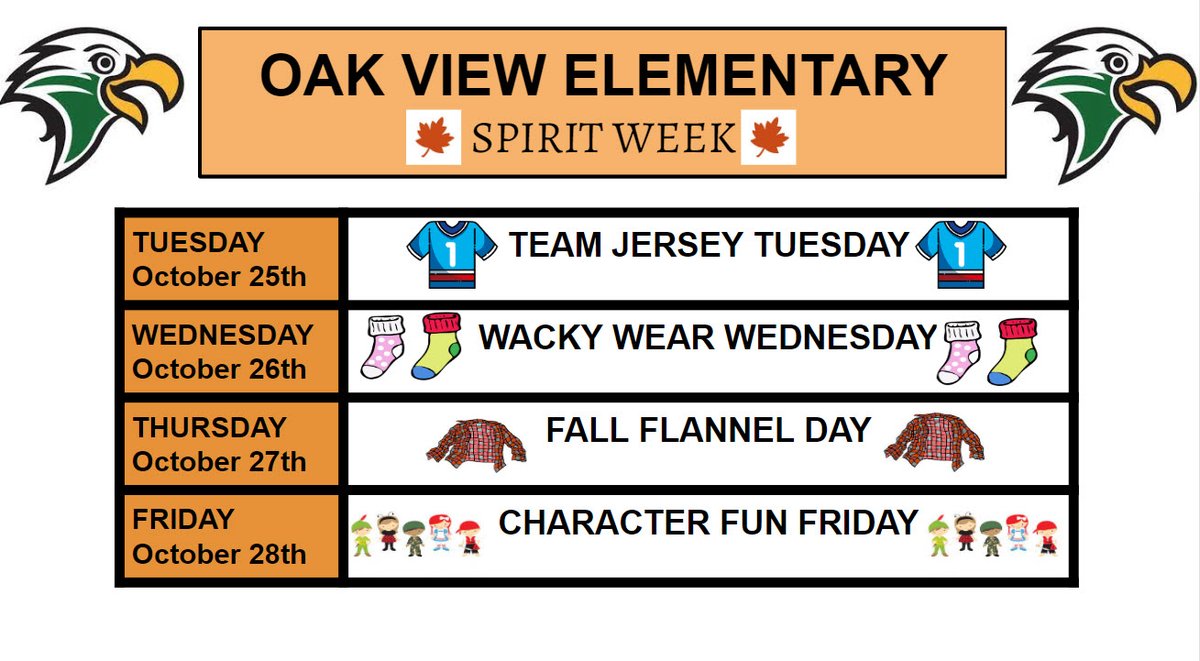Next week is spirit week. Let's close out the quarter with some fun!