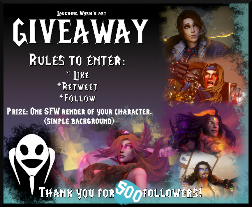 laughingwyrm's tweet photo. Better late than never. Promised giveaway is here!🎉🎉
It's over 500 people I'm really grateful for!

✨Rules below! (on the graphic I restored cause I didnt have time to make new one lol)✨

Time until ✨31st of October 23:59✨
Good luck!

#worldofwarcraft #GIveaway #blenderart https://t.co/W9QX8GKnpV