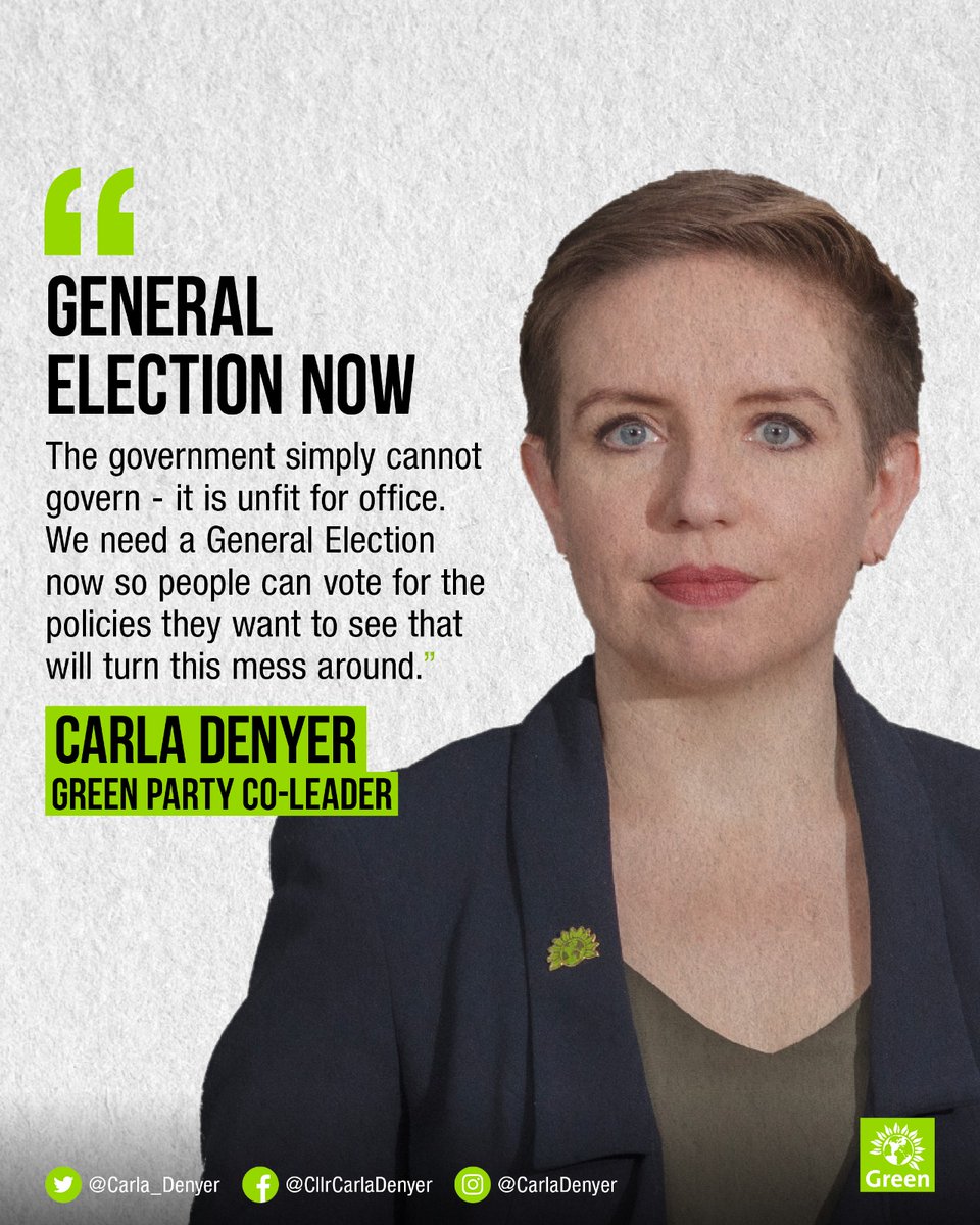 “The Tory chaos has spiralled beyond any pretence that the country has a viable government.' @carla_denyer responds to the end of Liz Truss' premiership. #LizTrussPM #GeneralElectionNow