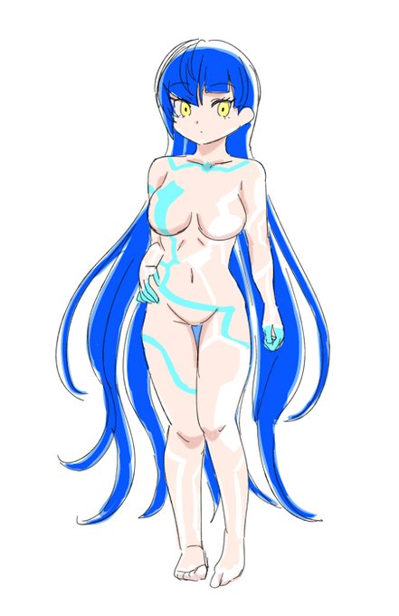 水色だけじゃなく白のラインを足しても大事なところが隠れないナホちゃ♀ 