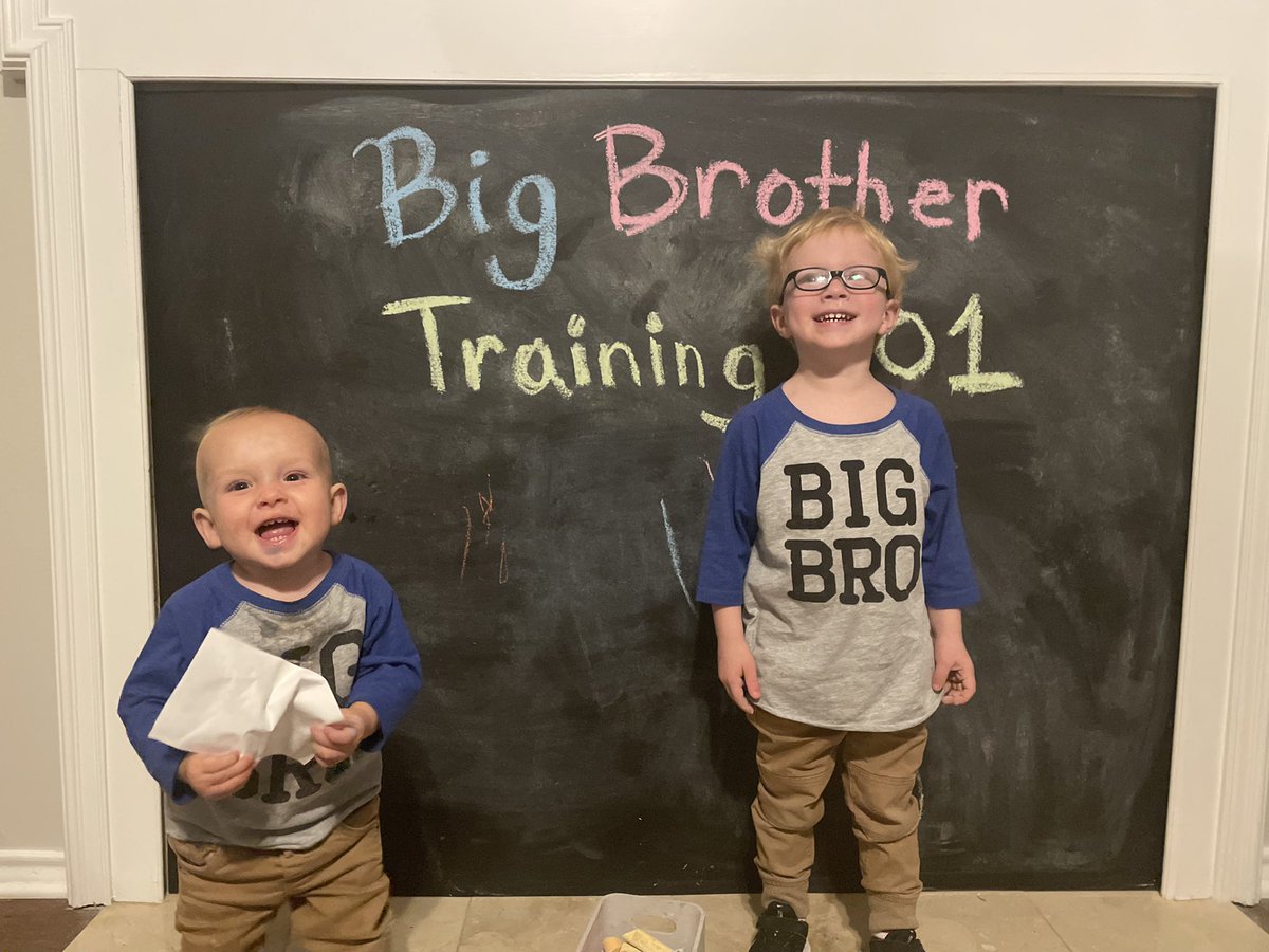 coachlsullivan's tweet photo. Surprise!!! Sullivan Party of FIVE coming in late May/early June! 

Tate is getting Luke ready for the big brother role. Yes there is a baby in the picture, they both just chose to hold it backwards! 😂 https://t.co/aJdb7lAReO