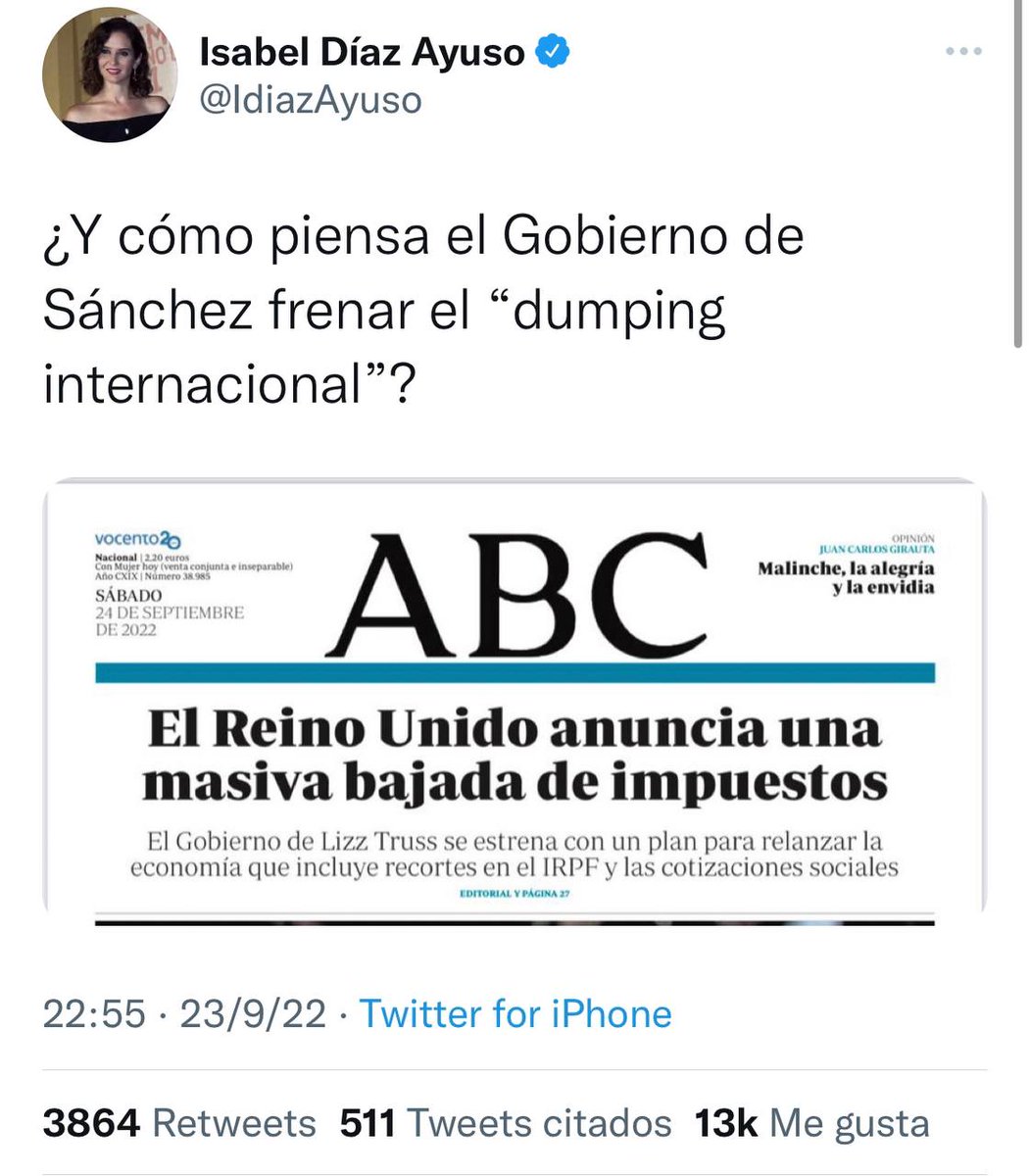 Monica_Garcia_G's tweet photo. Ayuso presumió con sorna de defender el modelo que ha hecho dimitir a Liz Truss en 45 días después de mandar a pique la economía británica. ¿Ahora qué tiene que decir? https://t.co/dgpvHUDhGB