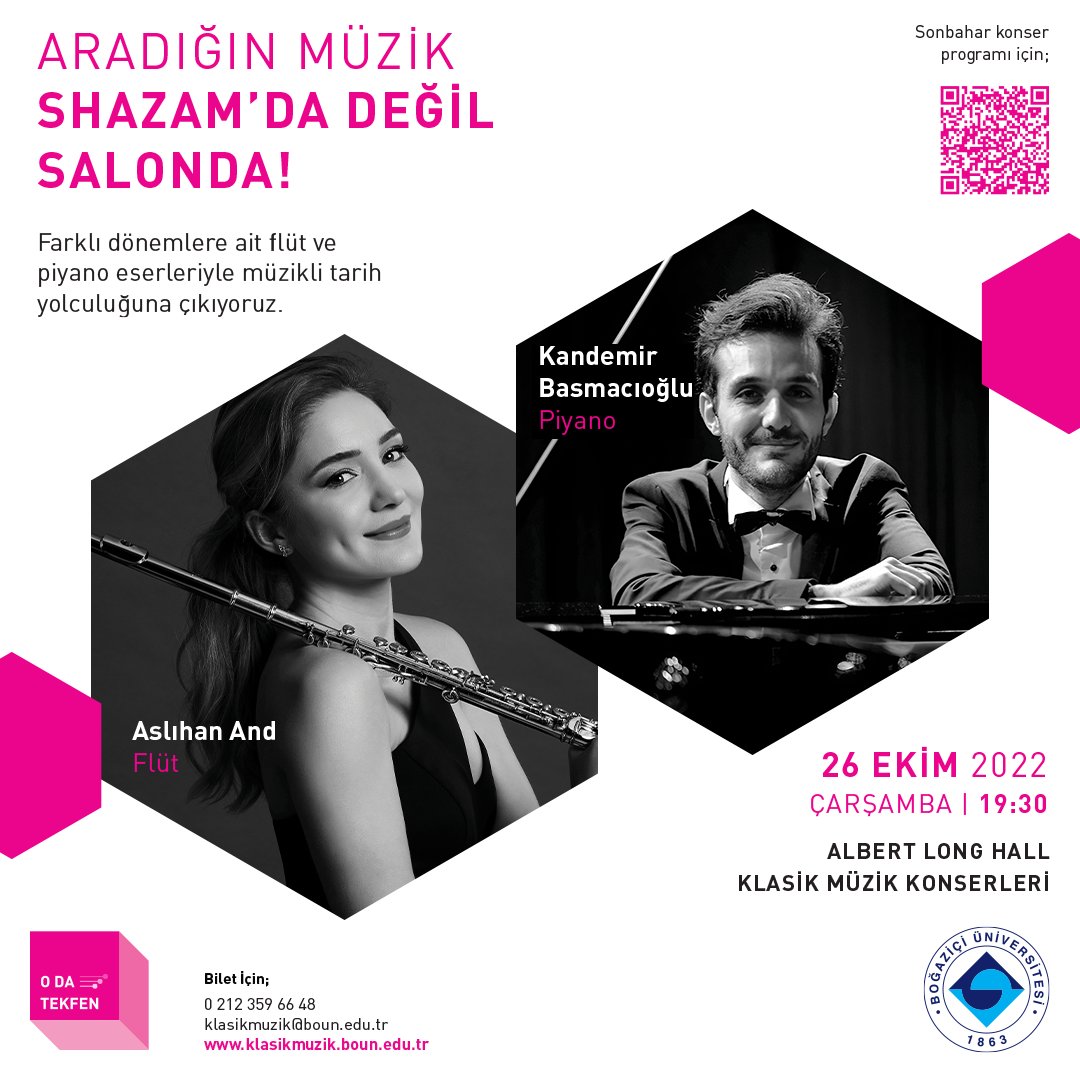 TekfenFilarmoni's tweet photo. “O da Tekfen” konserlerinin ikincisinde buluşalım! 💕
Albert Long Hall Klasik Müzik Konserleri’nde 26 Ekim akşamı Aslıhan And ve Kandemir Basmacıoğlu sizlerle olacak. https://t.co/cQxL16sJrg