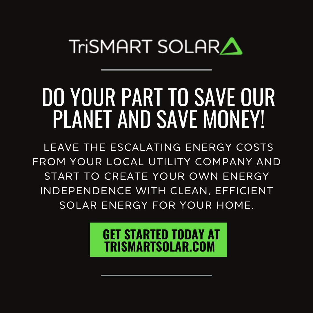 Solar power is the cleanest and most abundant renewable energy resource in the world and is a great alternative to power your entire home!  Get started today at trismartsolar.com!
