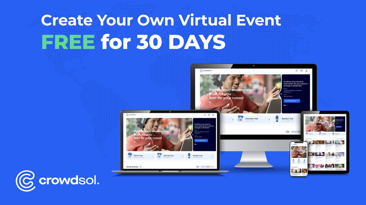 CrowdsolUK's tweet photo. Is there a Free version of the Crowdsol Platform? YES!!!
To sign up now and plan your next big event in 5 minutes  - now free for 30 days!
Start your free trial 👉 https://t.co/tpwxhiCh2U

#eventtech #gatheryourcrowd #virtualevents #virtualeventsolutions #crowdsolutions https://t.co/zITZuu8Sxv