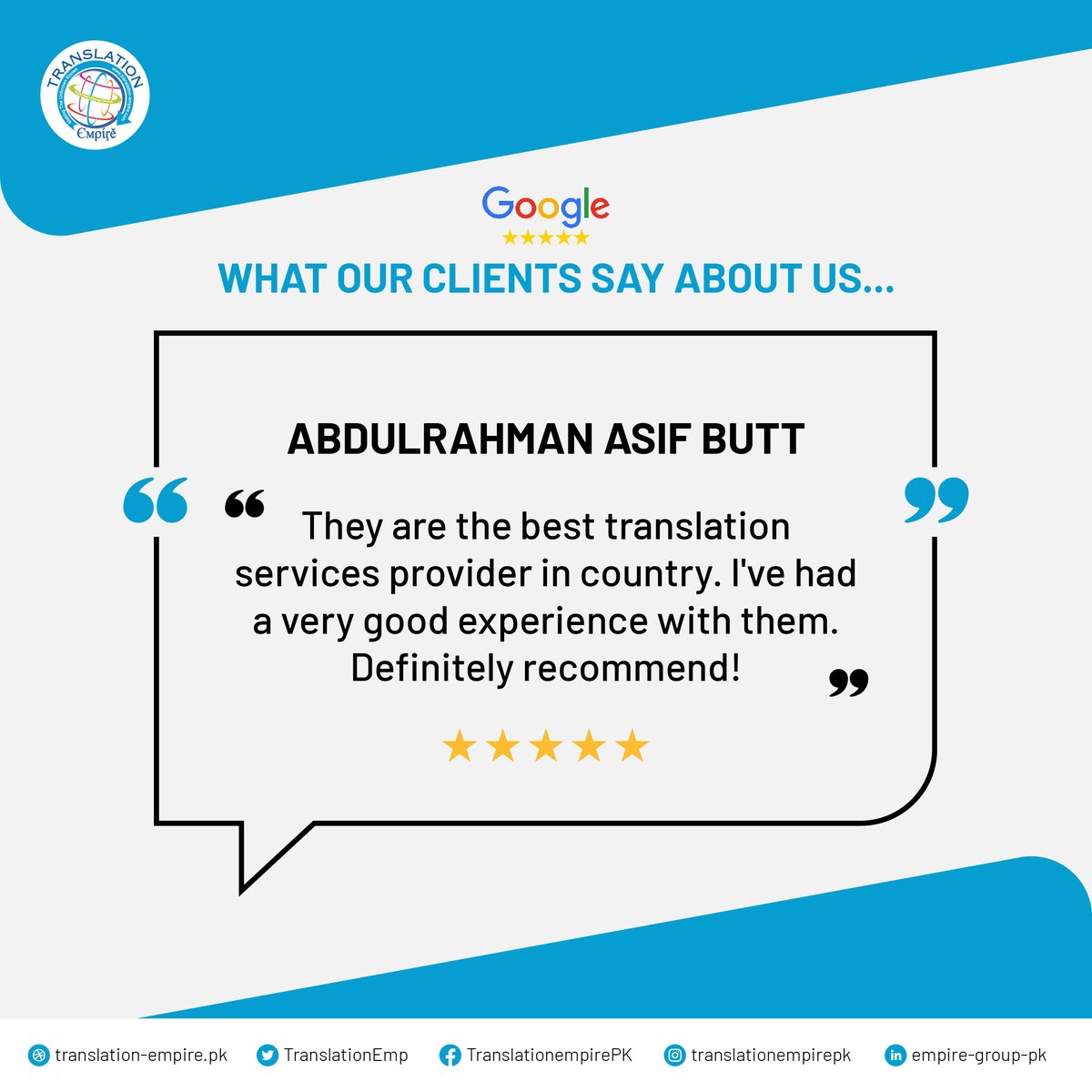 TranslationEmp's tweet photo. And Another one, thank you so much our Happy Customer for your honest review on Google.

Customer satisfaction is our first priority. Your positive reviews about our business mean a lot to us. We cannot wait to have you back so that, we can host you more in a better way. https://t.co/f0WiDmVQcL