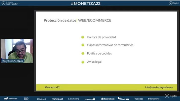#MONETIZA22 🪙 🪙 2° Día

🎙 <a href="/DavidGarcia_Rod/">David García</a> de <a href="/MktOnlaw/">Marketing Onlaw</a> nos cuenta sobre la protección de datos en un #eCommerce 

Lo vemos en Vivo acá 👇
youtube.com/watch?v=lsejRc…