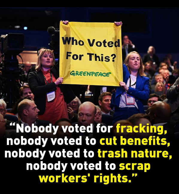 GreenpeaceUK's tweet photo. 🚨 BREAKING: Liz Truss has resigned.

The Prime Minister is gone, yet another leadership election will follow.

Our question remains the same: who voted for this? https://t.co/8Fj2s5Rrek