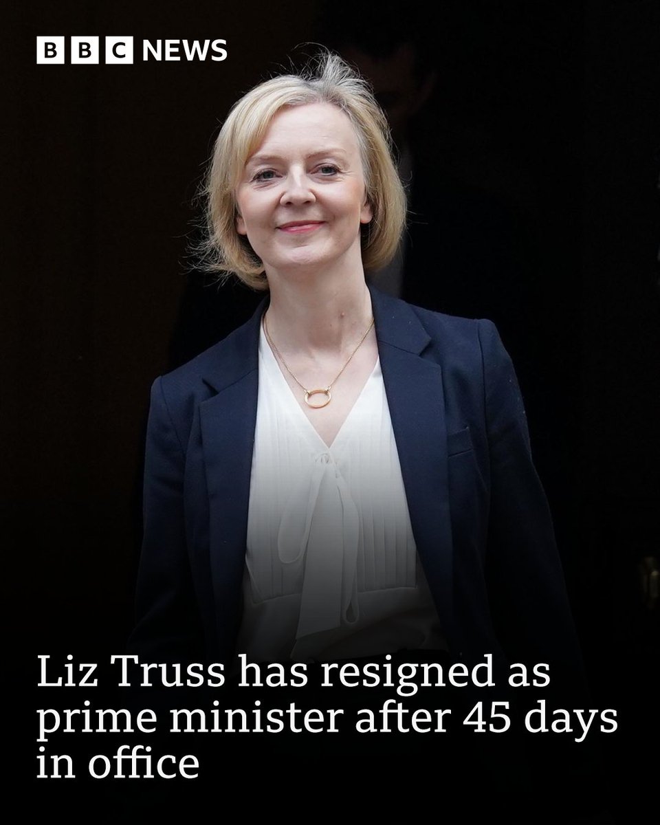 BBCLondonNews's tweet photo. Prime Minister Liz Truss has resigned as prime minister in a statement outside Downing Street.

She said she could not deliver the mandate on which she was elected as Tory leader and had notified the King that she was resigning

Latest here: https://t.co/JKs5yBl0wN https://t.co/qhF2nvwa8S
