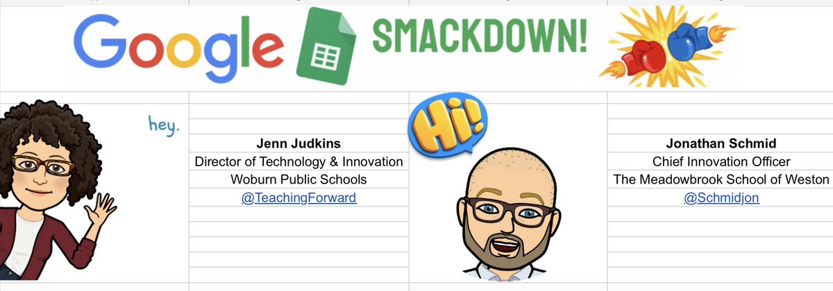 Schmidjon's tweet image. Join @TeachingForward and me as we “get nerdy with it” in Google Sheets at 1:30 today in Blue 10 at #MassCUE Two will enter but only one will win!