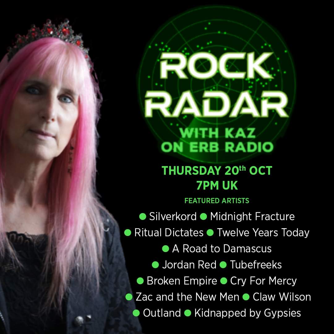 Kaz shares some awesome music from her #RockRadar at 7pm on Emerging Rock Bands Radio, including @silverkord | <a href="/Nightfracture/">Midnight Fracture</a> | <a href="/twelveyearsband/">Twelve Years Today 🇨🇦</a> | @aroadtodamascus | @jordanredband | <a href="/Tubefreeks_Rock/">Tubefreeks</a> | <a href="/broken_empireuk/">ʙʀᴏᴋᴇɴ ᴇᴍᴘɪʀᴇ</a> | <a href="/CryForMercy3/">Cry For Mercy</a> | <a href="/zacandthenewmen/">Zac and The New Men</a> | <a href="/bandoutland/">Outland</a>...