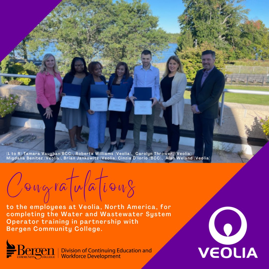 BergenCC's tweet photo. Congratulations to the eleven employees @Veolia North America for successfully completing the Water and Wastewater System Operator #training in #partnership @BergenCC. Visit https://t.co/grz44cImE0.
#upskilledworkers #education #njcommcolleges #paramusnj #bergencounty #nj https://t.co/6iyPDeJDbY