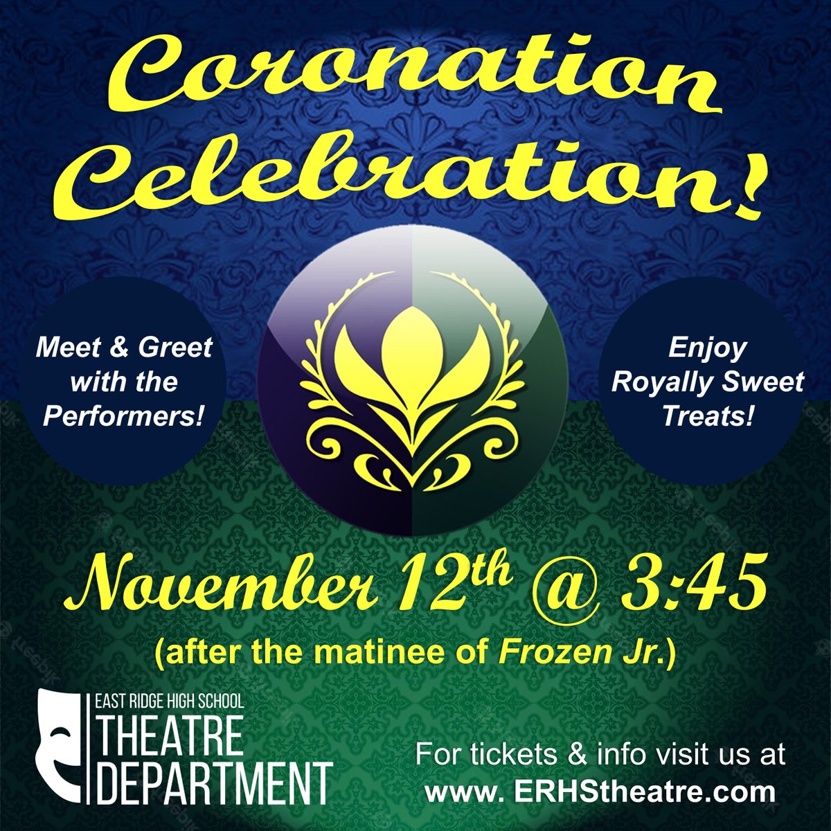 Plan now for our next theatrical performance, Frozen Jr. November 9-12. Special Coronation Celebration November 12 @ 3:45. Tickets for both available at ERHStheatre.com