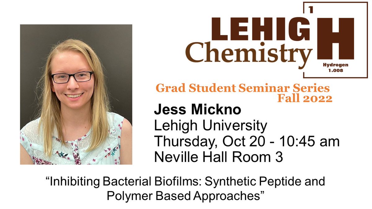 Lehigh Chem (@lehighchem) on Twitter photo Please join us for the Chemistry Graduate Student Seminar with Jess Mickno TODAY, 10/20 at 10:45am in Neville 3. For more information check the website at chemistry.cas.lehigh.edu <a href="/LehighResearch/">Lehigh Research</a> <a href="/Lehigh_CAS/">Lehigh CAS</a> @FisherLabLehigh Please join us for the Chemistry Graduate Student Seminar with Jess Mickno TODAY, 10/20 at 10:45am in Neville 3. For more information check the website at chemistry.cas.lehigh.edu <a href="/LehighResearch/">Lehigh Research</a> <a href="/Lehigh_CAS/">Lehigh CAS</a> @FisherLabLehigh