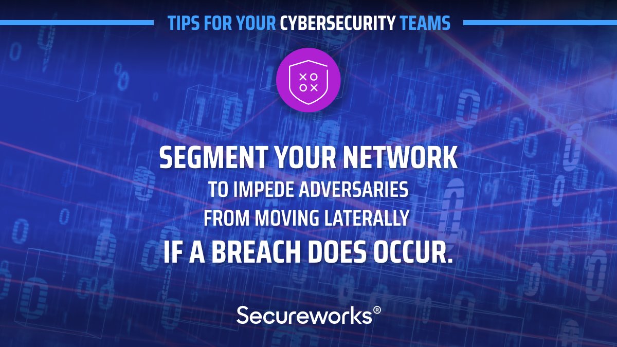 Secureworks's tweet photo. Flat networks make it easy for an adversary to move around once they gain access. Organizations can improve their security posture by applying logical segmentation in the environment. #SCWXCyberTips #CyberMonth #SeeYourselfInCyber https://t.co/QYGU24vIHQ