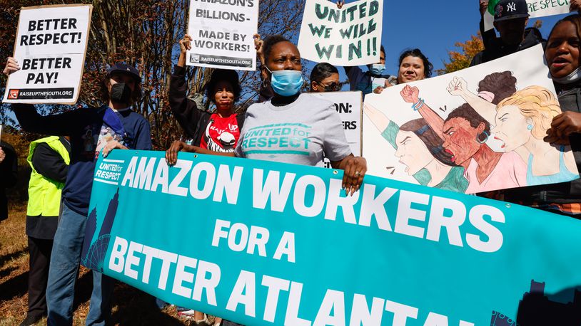 ajc's tweet photo. A labor activist group has filed a complaint against Amazon regarding an East Point warehouse. “The customers need to hear and know what we endure in order for them to get their two-day packages,” said one worker at the Amazon facility. MORE: https://t.co/Jzh6s8atIk https://t.co/IXWngCTpfU