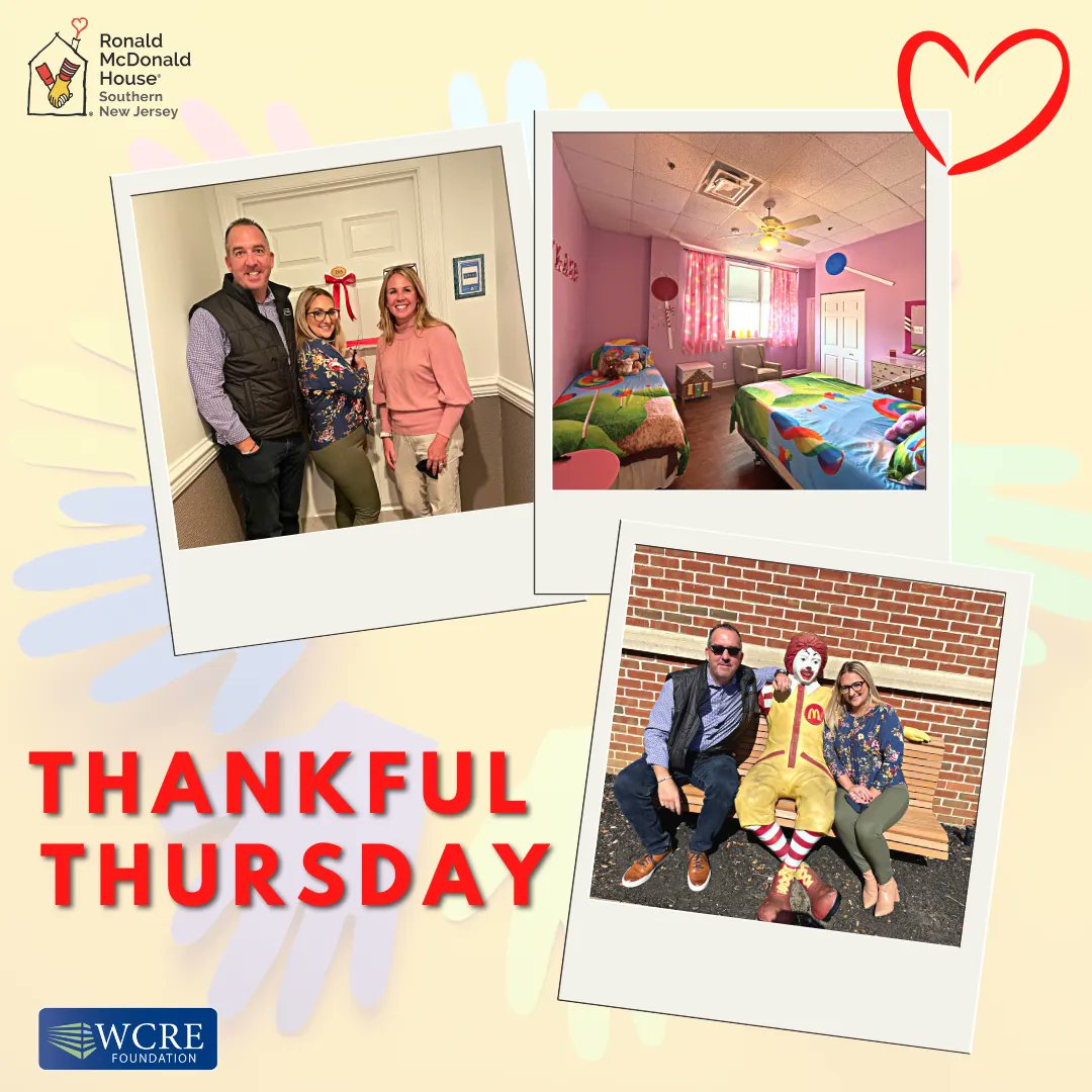 This past golf tournament, The WCRE Foundation was able to donate $9,000 to @RMHSNJ. This afforded us to sponsor the Candyland Room for children receiving medical attention and their families to have a comfortable stay. We couldn't have done it without YOU. #ThankfulThursday