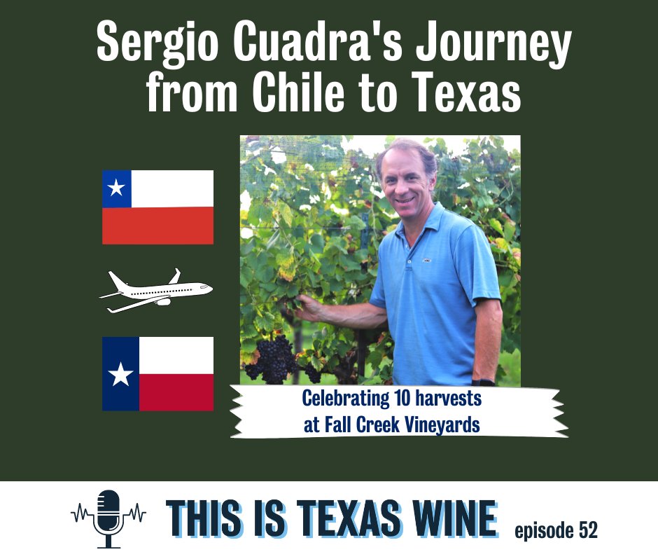 Congrats to Sergio Cuadra on 10 years in Texas! 🥂 🍾 Today's new episode details how he got to Texas and what he thinks about growing grapes and making #txwine. 💫 Spoiler: he thinks it's a pretty great place to live and work in the wine industry. ✨✨✨ Cheers y'all!