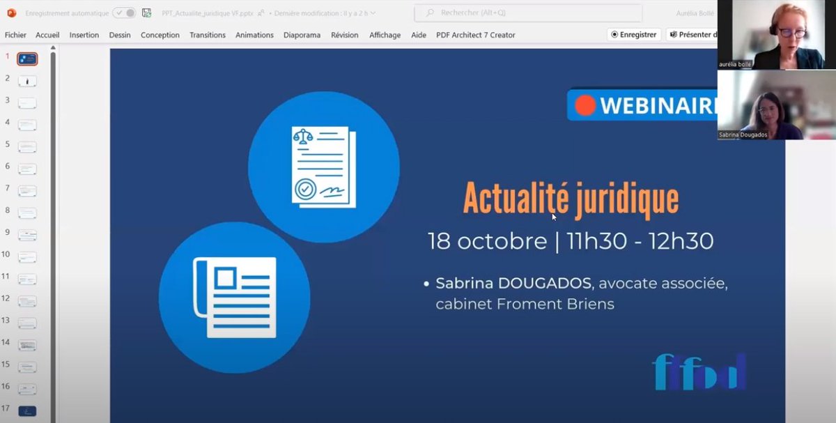 🚨 A (RE)VOIR 🚨

L'enregistrement de notre webinaire "L'actualité juridique de la rentrée" avec Sabrina DOUGADOS est désormais disponible sur notre site internet !

➡ fffod.org/s-informer/art…

#learning #digitallearning #formationpro