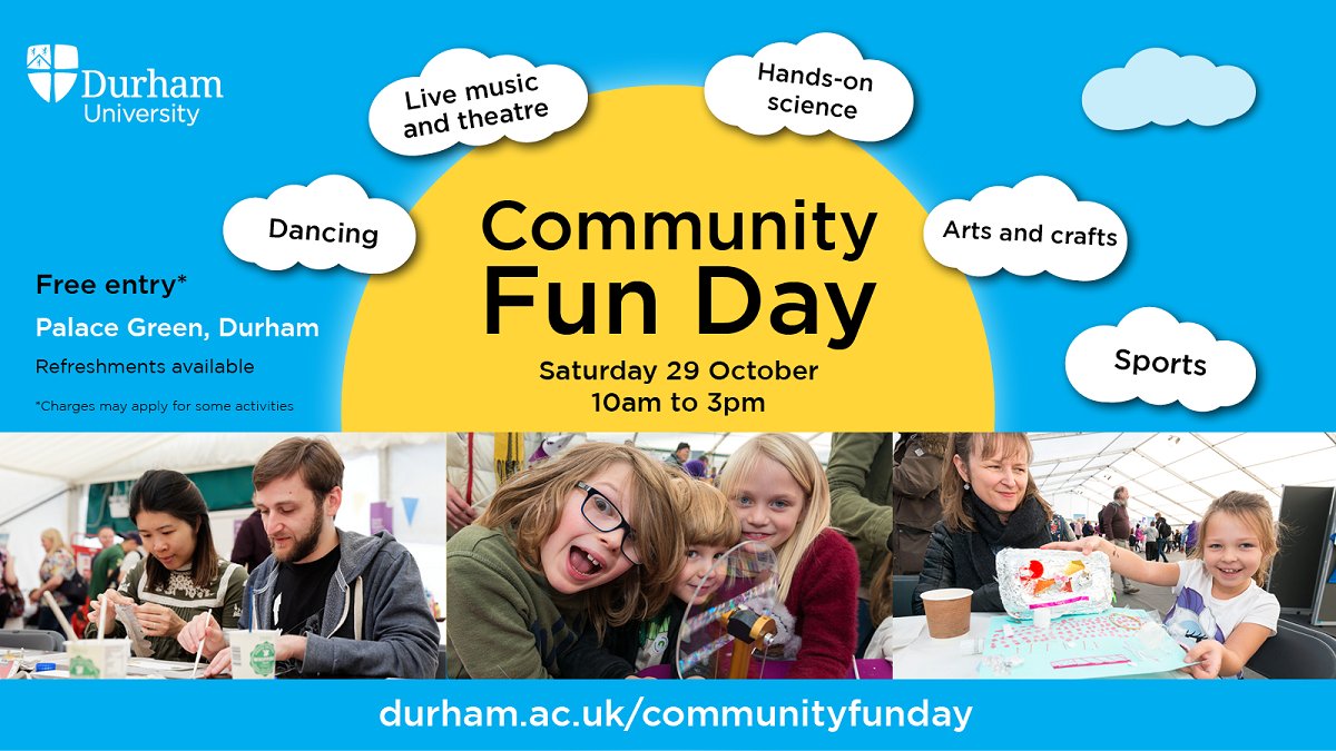 durham_uni's tweet photo. We are really looking forward to welcoming a variety of community organisations to our Community Fun Day next week! ✨

Stall holders include @CDDFRS, @aucklandproject , Hardwick Park and @CreativeFuseNE 🤝

See you there! 👋
#CommunityFunDay #PalaceGreen https://t.co/cSfKfS7B2D