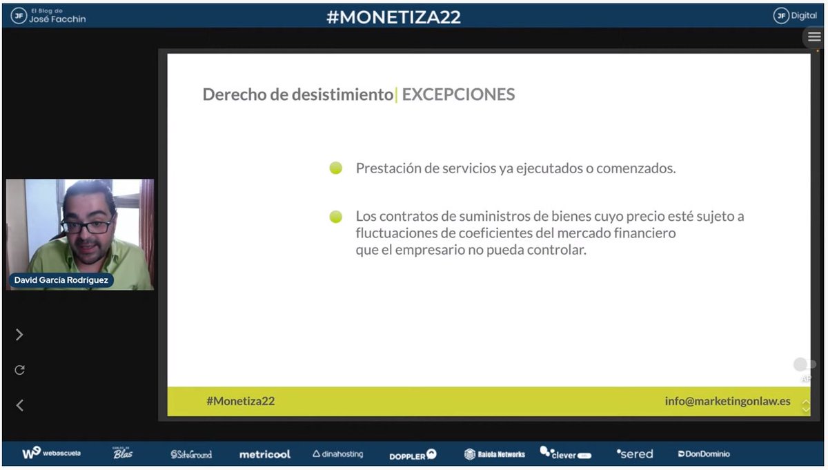 Excepciones en Derecho de desistimiento ‼Protección de datos para eCommerce (las 7 claves para poder dormir tranquilo)‼ junto a <a href="/DavidGarcia_Rod/">David García</a> en #Monetiza22

📢Regístrate GRATIS en 👉bit.ly/3goiqeM