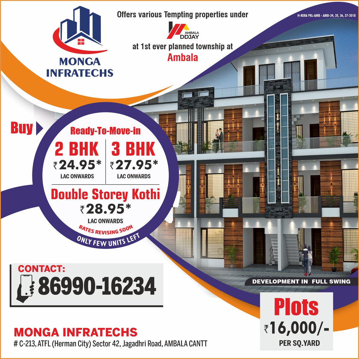 MongaInfratechs's tweet photo. Hurry!! Limited Time Festival Season Offer. Book your 2 BHK &amp; 3 BHK Flats, Villas, Plots available in Herman city Ambala Cantt #festivalseason  #PlotAmbalaCantt #2BHKAmbalaCantt #3BHKAmbalaCantt #luxuryhomes #realestates #realestatemarket #chandigarh #Haryana #investmentproperty https://t.co/kxrnkD3dcI