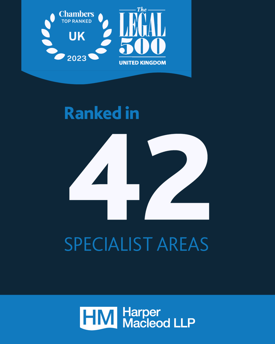 HarperMacleod's tweet photo. We’re proud to be recognised in another successful #ChambersUK and #Legal500 rankings. Thank you to our clients and colleagues🎉

⭐ 4 Top Tier rankings 
⭐ 42 specialist areas
⭐ 173 lawyer rankings &amp; recommendations https://t.co/NnNZcemMSe