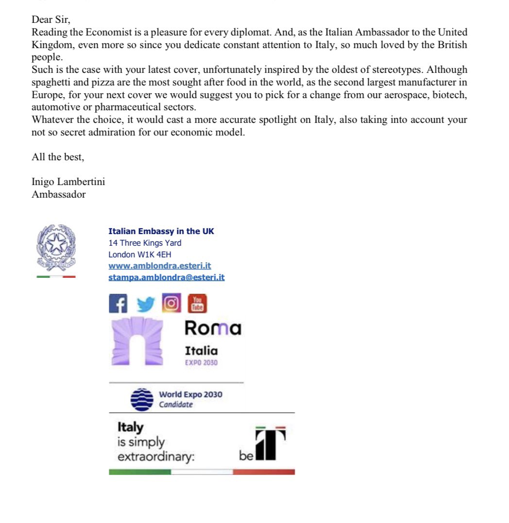 👇🏻👇🏻👇🏻 a remark from Ambassador <a href="/InigoLND/">InigoLambertini</a> <a href="/ItalyinUK/">Italy in UK</a> 👇🏻👇🏻👇🏻 #economist #italy