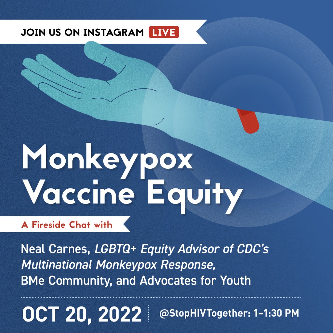TODAY at 1PM! Join our Monkeypox Vaccine Equity chat on IG with @AdvocatesTweets & @BMeCommunity. We’ll talk about #monkeypox, the Vaccine Equity Pilot Program, & ways health depts & orgs can get involved. Follow instagram.com/stophivtogethe… to join in!