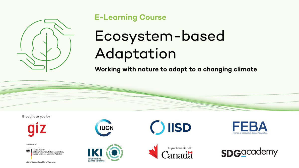 IISD_Resilience's tweet photo. Looking to expand your knowledge of #EcosystembasedAdaptation (EbA)?
Sign up for our free, self-paced #MOOC today to learn how to design and deliver EbA actions for a #climate resilient future.
➡️ https://t.co/ySenM50Fzf
#EbACommunity #FreeCourse #Biodiversity https://t.co/z1RhLEno47