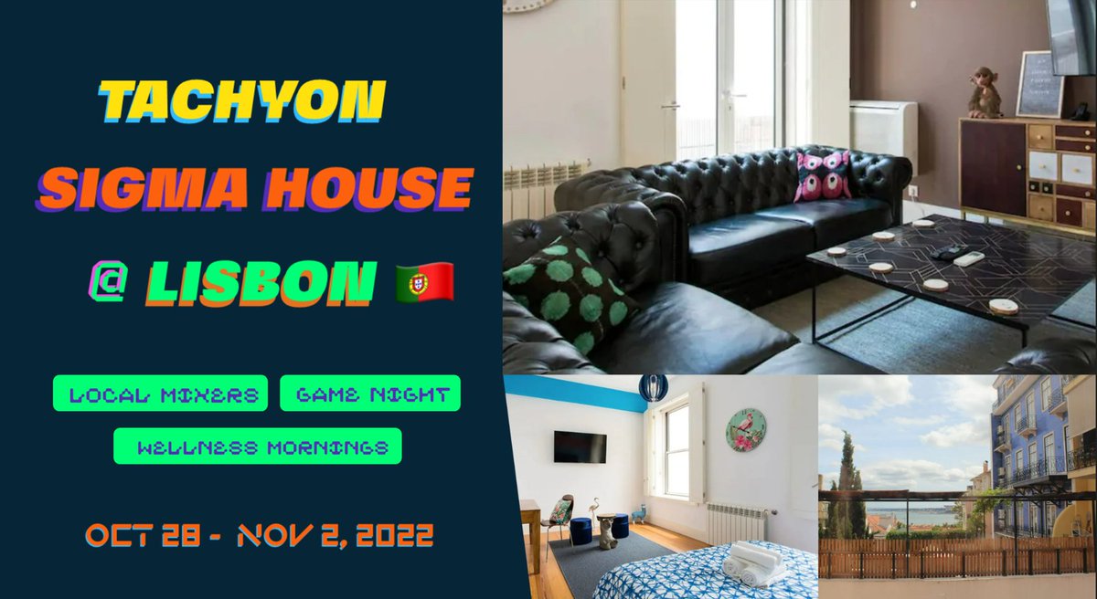 TachyonXYZ's tweet image. 🚨📢Gm Gm Fam!

Who’s ready for all things #web3 in Lisbon starting next week?!

We&apos;re beyond excited to announce SIGMA HOUSE LISBON! 🇵🇹

🏡Sigma House is a networking space &amp;amp; house available exclusively to our Sigma Pass holders, around tentpole web3 events. Details ⤵️
(1/5) 🧵