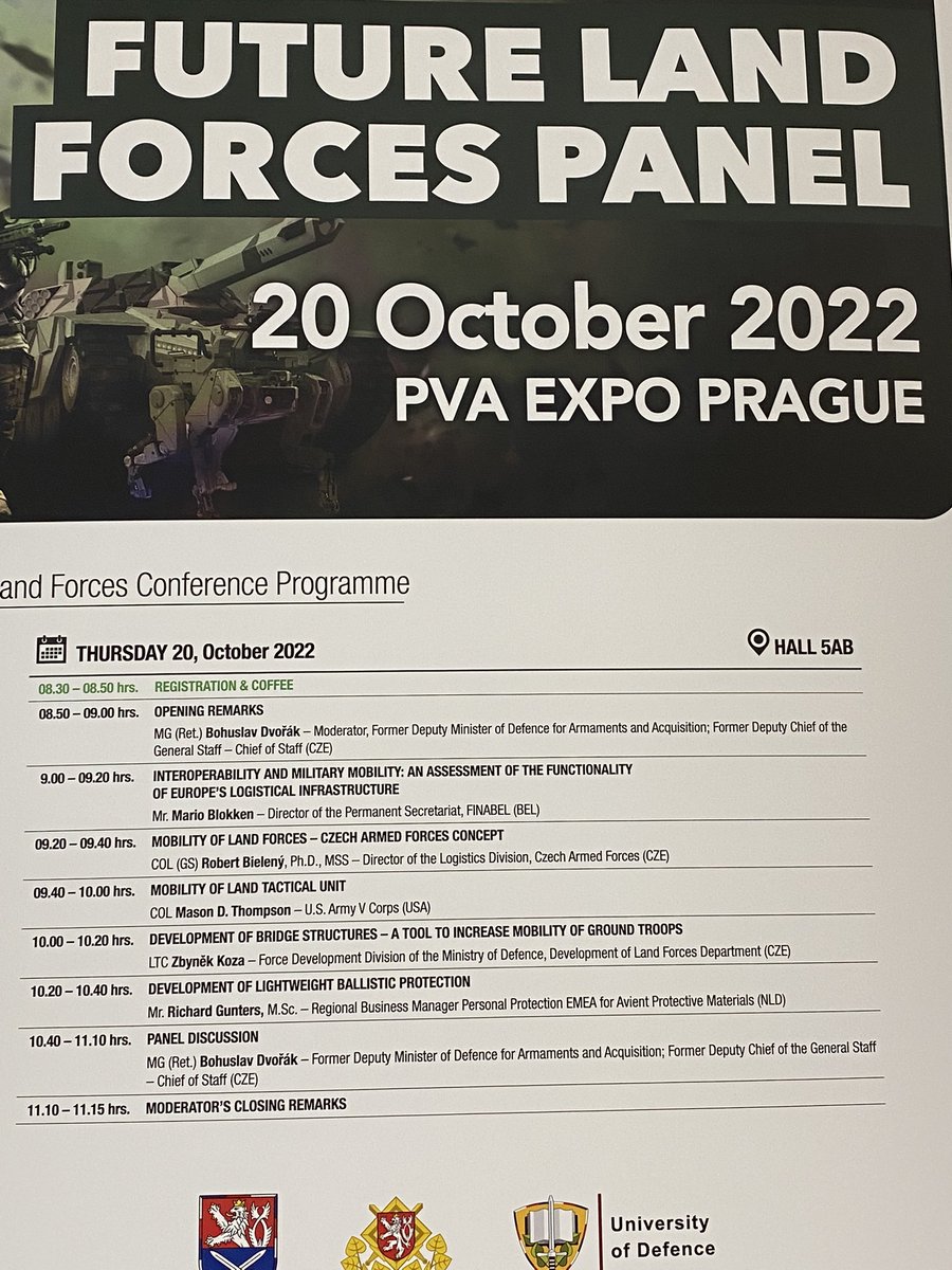 FinabelEAIC's tweet photo. Today, our director PSec, @BlokkenMario, is the keynote speaker at the Future Land Force panel in Prague (Future Force Forum).
He will highlight the current situation and challenges in relation with military mobility.
#finabel #futureforce #army #Mobility https://t.co/aoAYZptphr