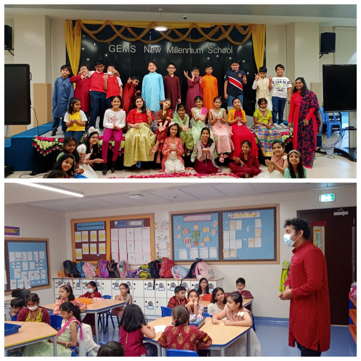 VirginaDsilva's tweet photo. Grade 3C enjoying Diwali Dhamaka in school, understanding the meaning of diwali and the purpose of rangoli and crackers during this festive season.Wishing you all Happy diwali @ShettySampoorna @nmsprimary https://t.co/fg1WYb6g22