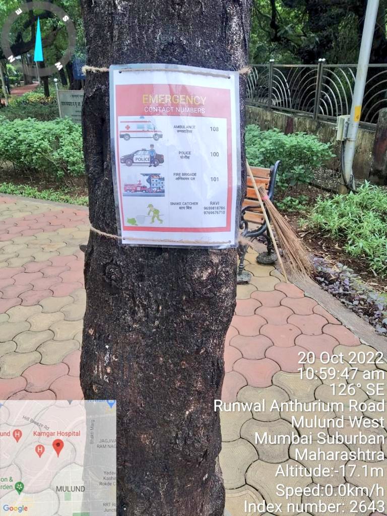 mybmcWardT's tweet photo. @Raj_Zeus @mybmc @mulund_info Snake cathcher number is displayed in garden. Please contact the Snake Cathcher if u find snake in the garden. https://t.co/IUoiJfxtNW