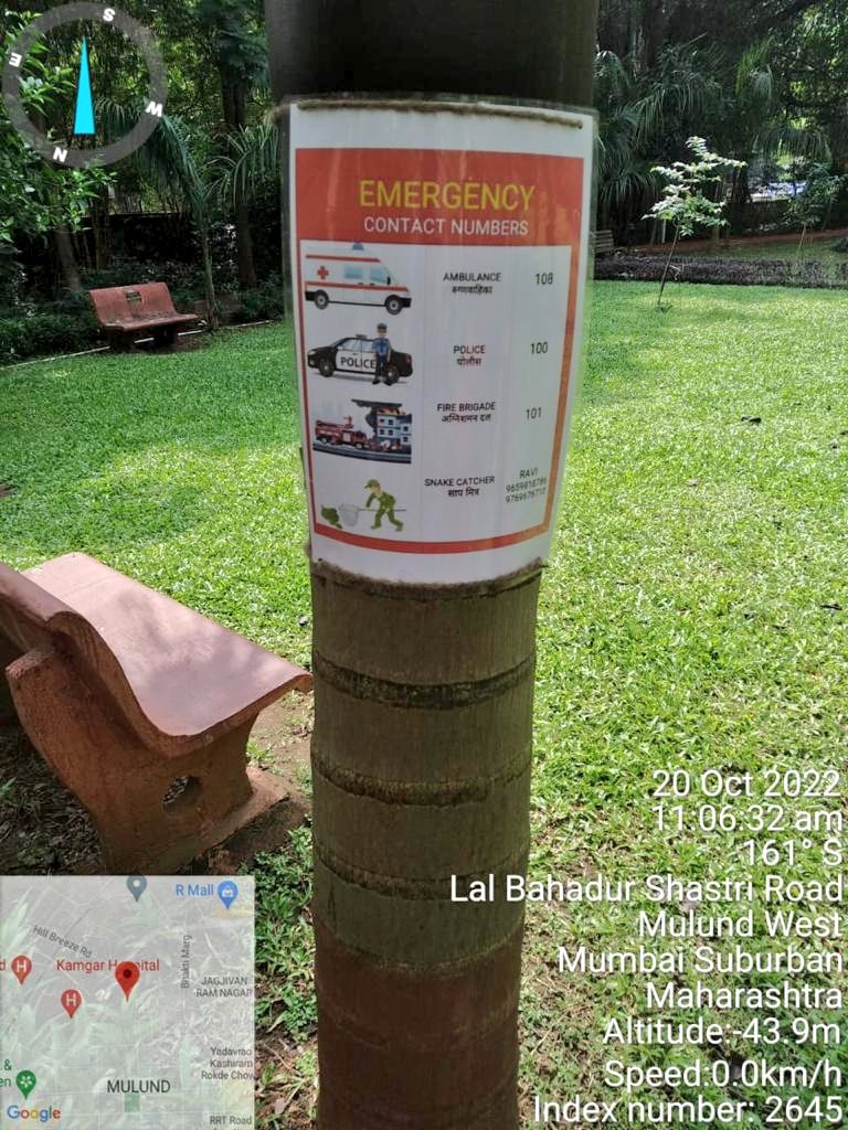 mybmcWardT's tweet photo. @Raj_Zeus @mybmc @mulund_info Snake cathcher number is displayed in garden. Please contact the Snake Cathcher if u find snake in the garden. https://t.co/IUoiJfxtNW