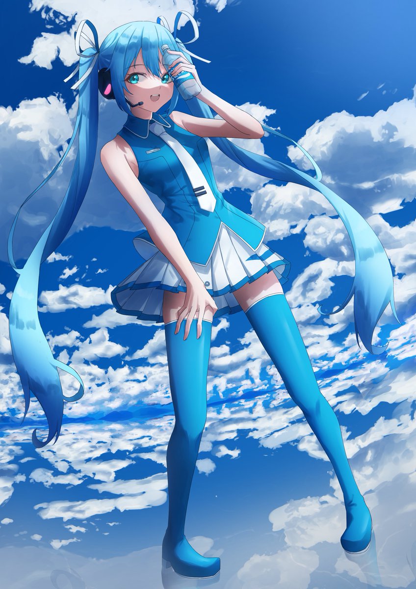 hatsune miku 1girl solo twintails long hair skirt necktie sleeveless  illustration images